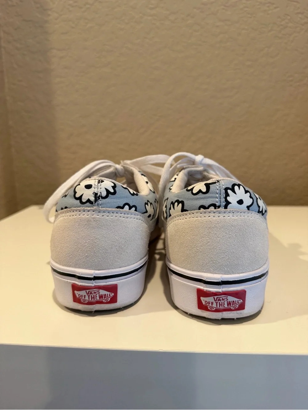 Vans White and Light Blue Floral-Accent Low Tops